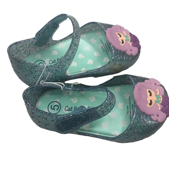 Cat And Jack Girl's Size 5 Hydee Mermaid Slip On Shoe Teal New With Tags - Picture 3 of 13